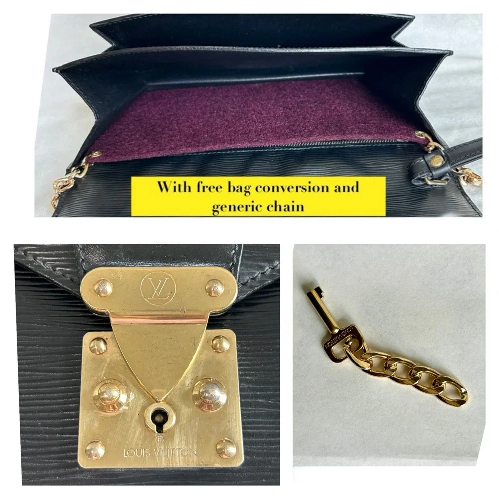 Vintage LOUIS VUITTON Epi Sellier Dragonne Clutch Bag Black with key Authentic